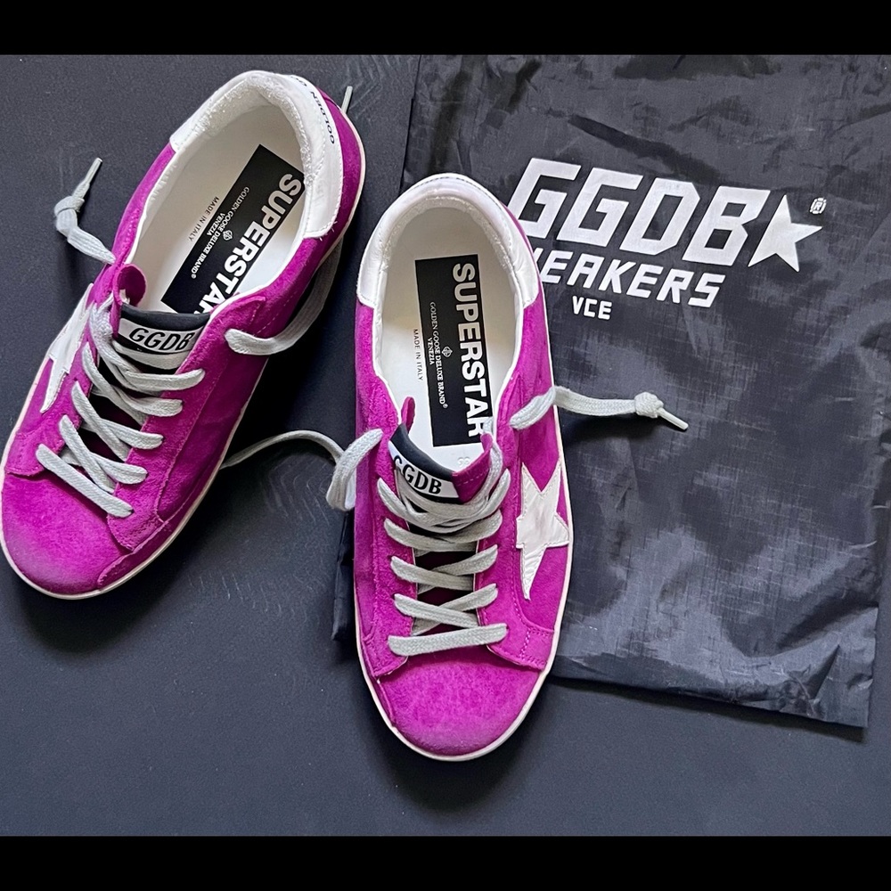 Authentic Golden Goose Fuscia Suede Superstars